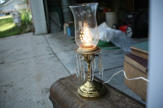 Vintage Hurricane Crystal Table Lamps, Vintage Hurricane Table Lamps