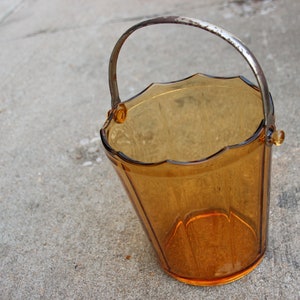 Vintage, 1930er Jahre, Bernstein, Cambridge Glass Co, Eiskübel, Gartenparty, Frühlingsparty, Sommerparty, Altes Glas, Glaseimer