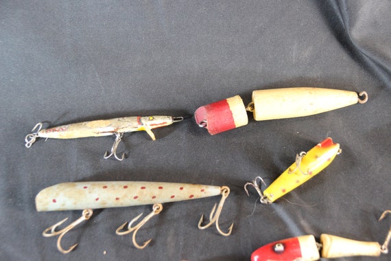 Set of Vintage Fishing Lures, Fishing Lures, Wood, Handmade Lures