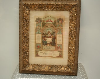 1894, First Holy Communion, Confirmation Certificate , Vintage Wood Victorian Frame, Wedding Frame, Home Decor, 1800 Lithograph