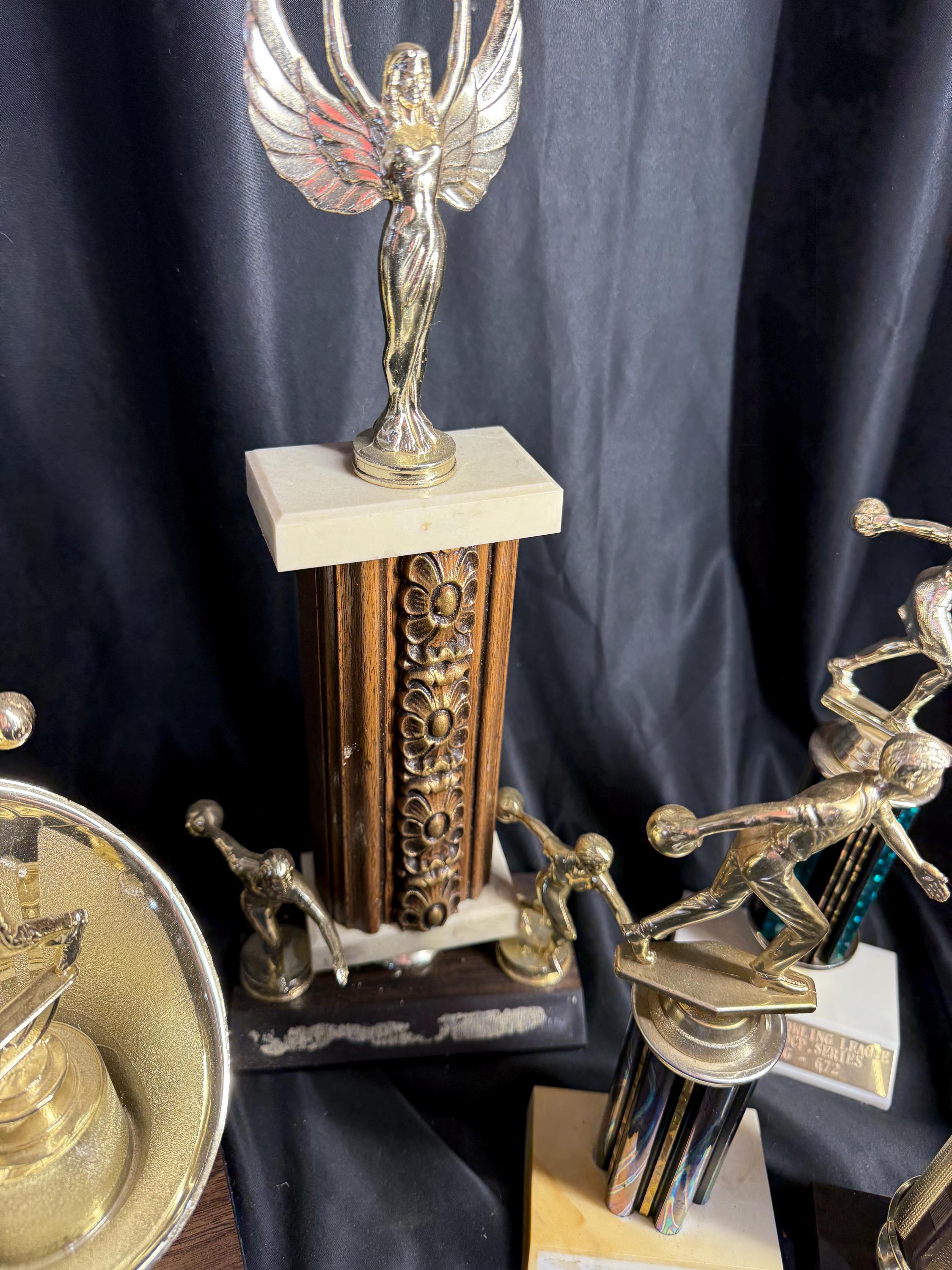 7 Vintage, Bowling Trophies , Trophy, Gold, Brown, Home Decor 