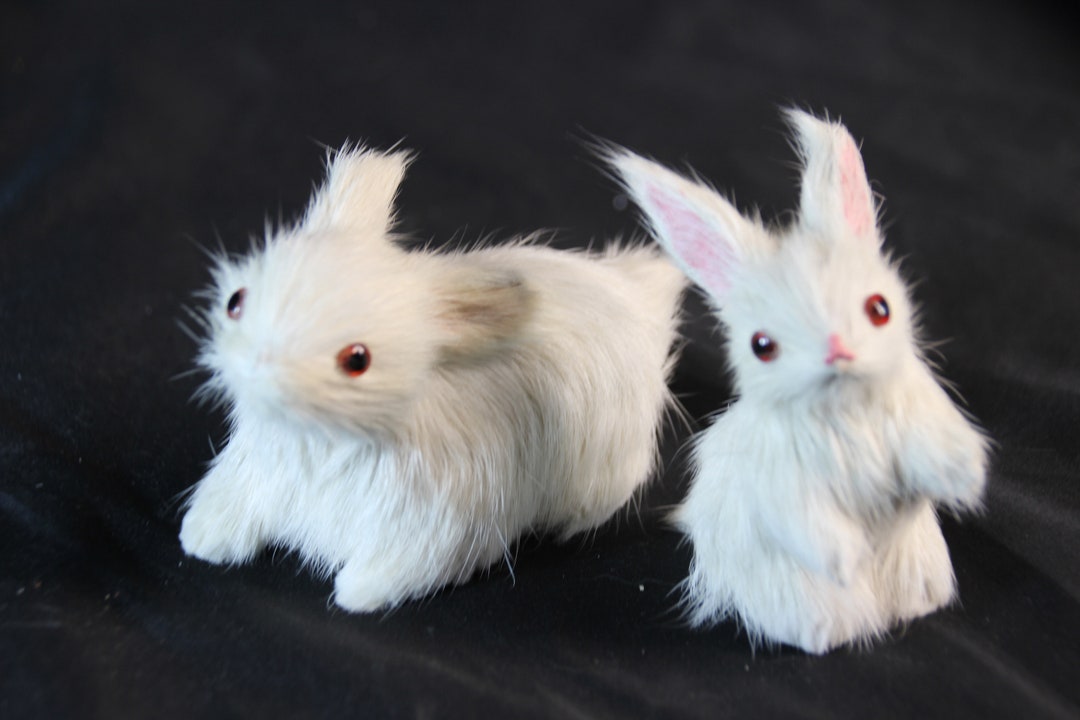 2, Vintage, Mini, Rabbit Fur Figurines, Realistic Bunny, Bunny Fur ...