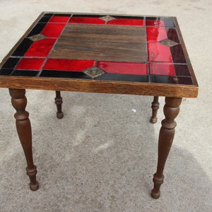 Vintage, Mid Century Modern, Stacking Table, Gold, Red, Faux Wood, Home Decor, Tables, Table Legs, Living Room Table, End Table, Tile Table