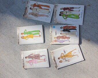 Conjunto de 6, década de 1960, década de 1970, Butterick, patrones de ropa, patrones de pantalón, vestido y falda, ropa de mujer, decoración del hogar, costura