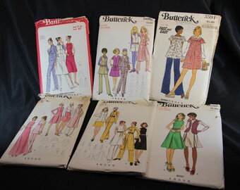 Conjunto de 6, década de 1960, década de 1970, década de 1980, Butterick, patrones, patrones de vestidos y faldas, patrón de traje de pantalón, ropa de mujer, decoración del hogar, costura