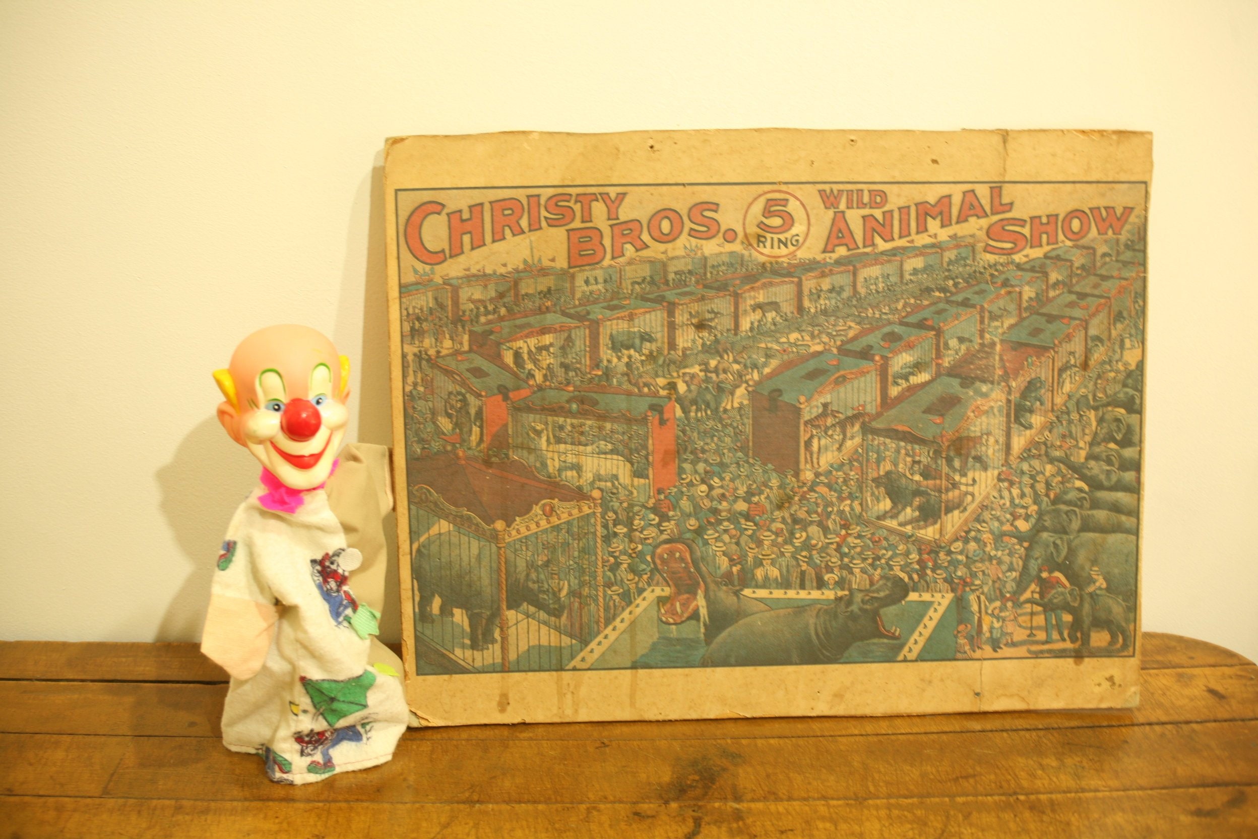 Vintage Circus Poster, Christy Bros. Wild Animal Show, Cardboard