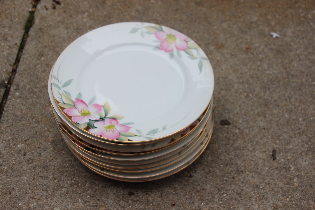 Set of 10, 7 5/8 Inch, Noritake, Azalea Flowers, Japanese, Spring