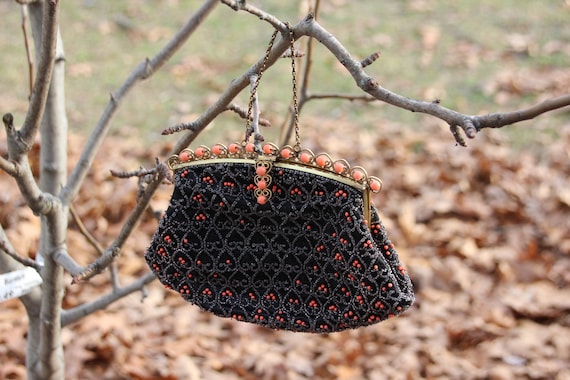 Vintage Beaded Purse, Vintage Purse, Art Deco, Bla