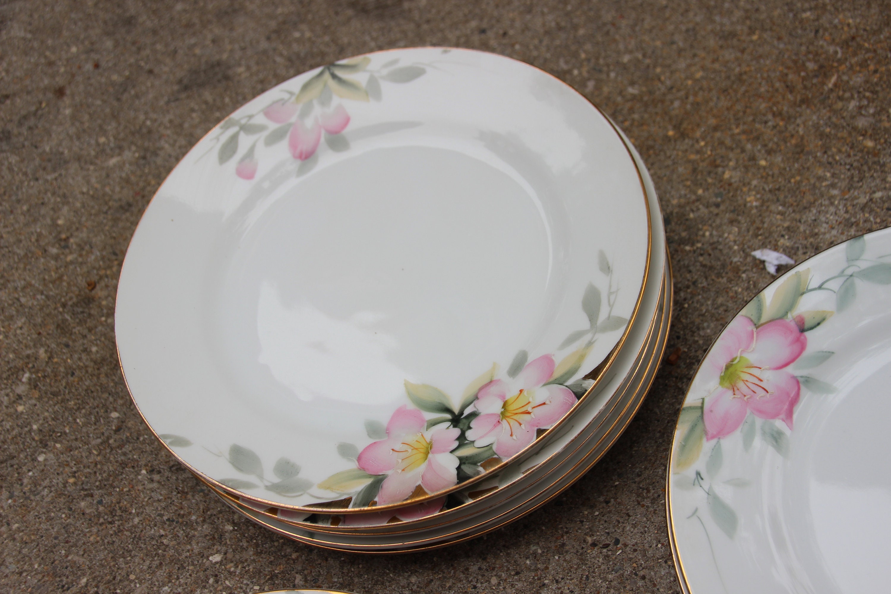 Set of 10, 7 5/8 Inch, Noritake, Azalea Flowers, Japanese, Spring