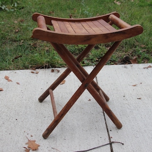 Vintage Yugoslavia Hardwood, Slatted Stool, 1950s, Mid Century, Wood Folding Stool Portable Chair, Camping Chair, Fishing Stool, Oak