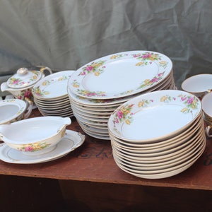 Rare, Set of 74, Maru ichi, Maruichi, Japanese, Fine China, Easter Dinner, Spring, High End China, 1940s, 1950s, Pink, Yellow, Blue image 3