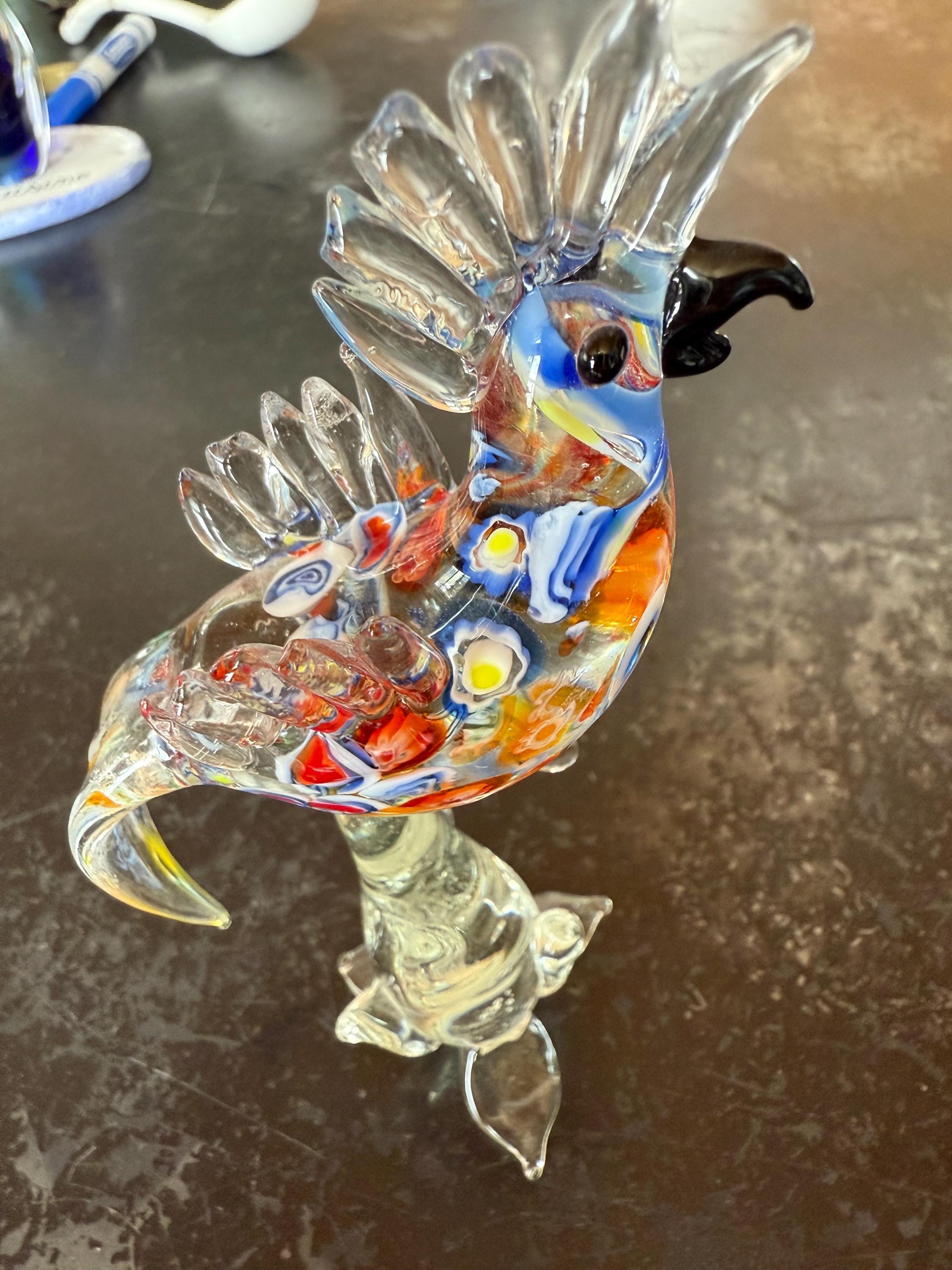 ヴィンテージ ムラーノ、吹きガラス、オウム、渦巻くシェード