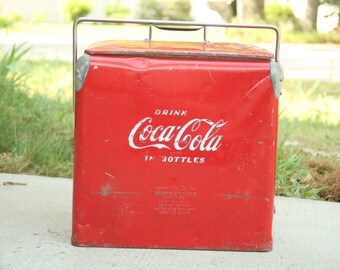 SALE - Vintage 1940's,1950's Coca Cola Cooler, Ice Chest, Original 1950s Soda Pop Holder, Red, White, Party Decor