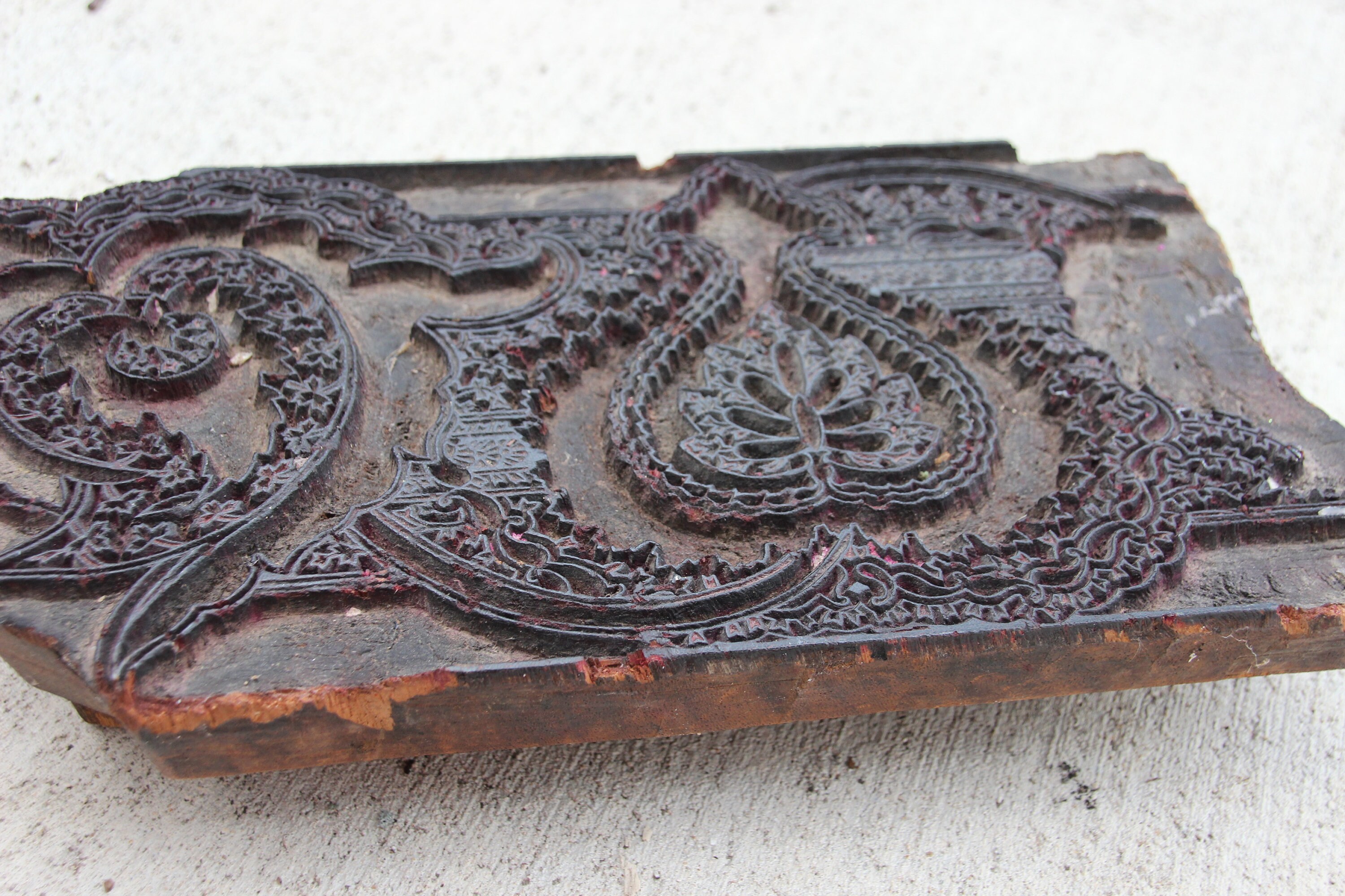 Large Vintage Hand Carved Wooden Block Stamp Textile Etsy