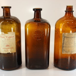 Set of 3 Extra Large, Apothecary Jars, Medical Bottles, Medicine, Halloween, Hospital, Set Design, 1920s, Old Bottles 1900s