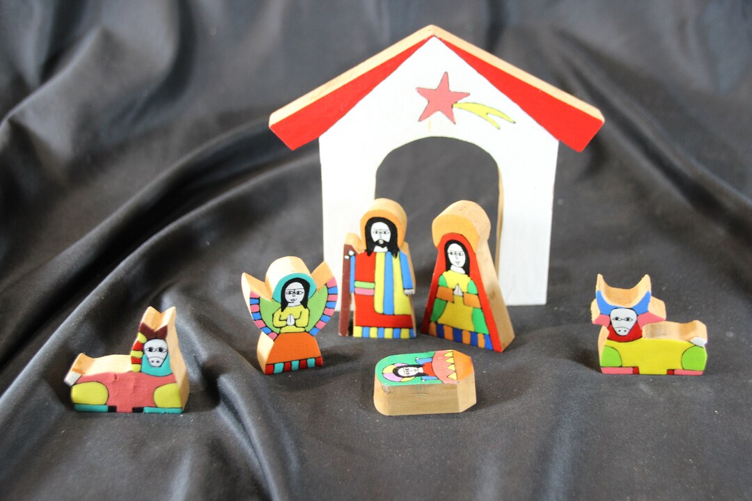 Vintage, Mini Folk Art, Nativity Set, Christmas Decor, Nativity, Wood Nativity, Handpainted