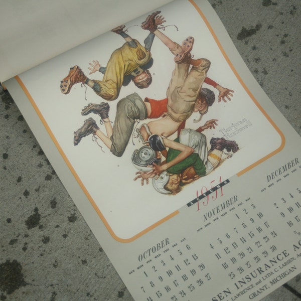 Gleiches Kalenderjahr wie 2018 - 1951 Vintage Werbekalender, Norman Rockwell, Vier Jahreszeiten Pin Up Kalender, unbenäht, Groß