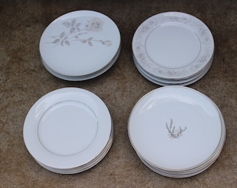 Set of 4, Mix and Match, Fine China, Salad Plate, Wedding, Party, Summer, 4th of July, For Her, White Dessert Plate, Noritake
