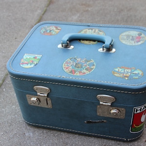 Années 1950, étui train bleu, boîte pour cartes de mariage, valise vintage, boîte pour cartes, rangement, décoration d'intérieur, étui pour petit train