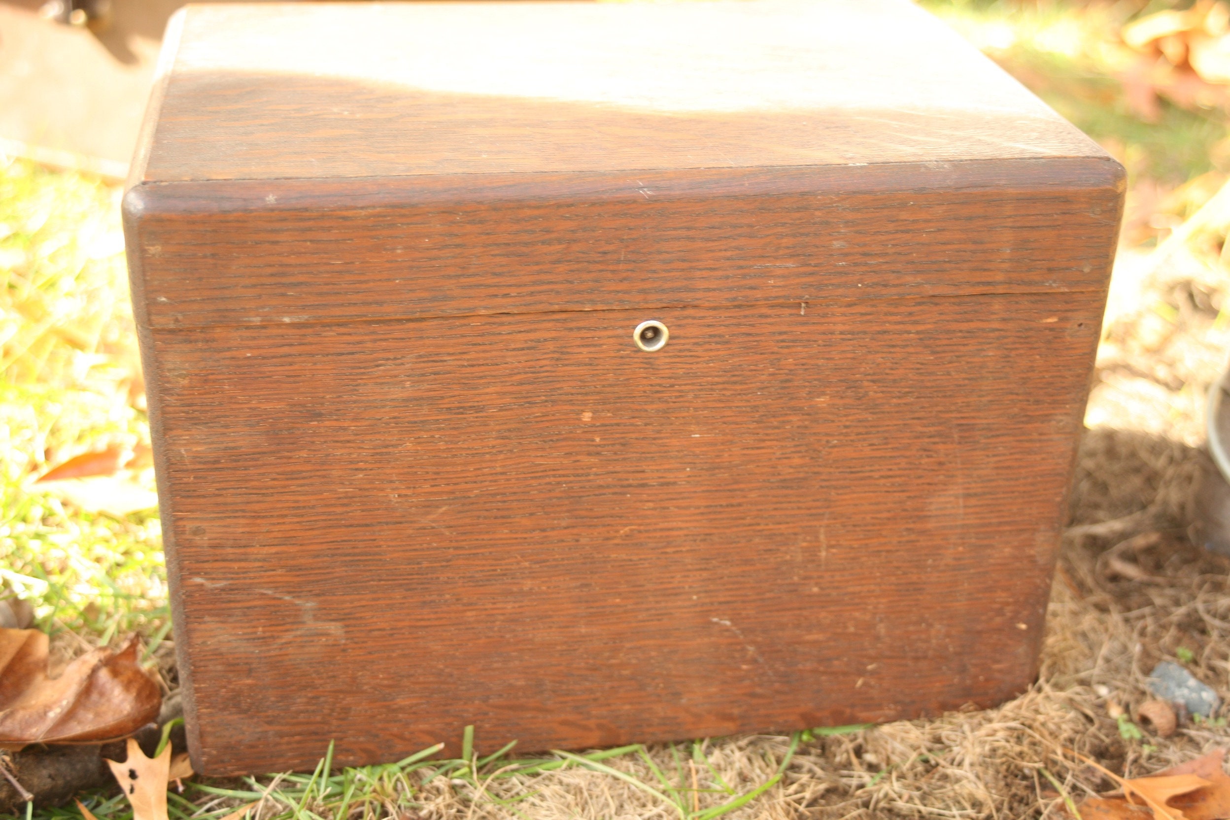 Antique, Solid Tiger Oak, Copper Lined, Jewett Humidor, Buffalo