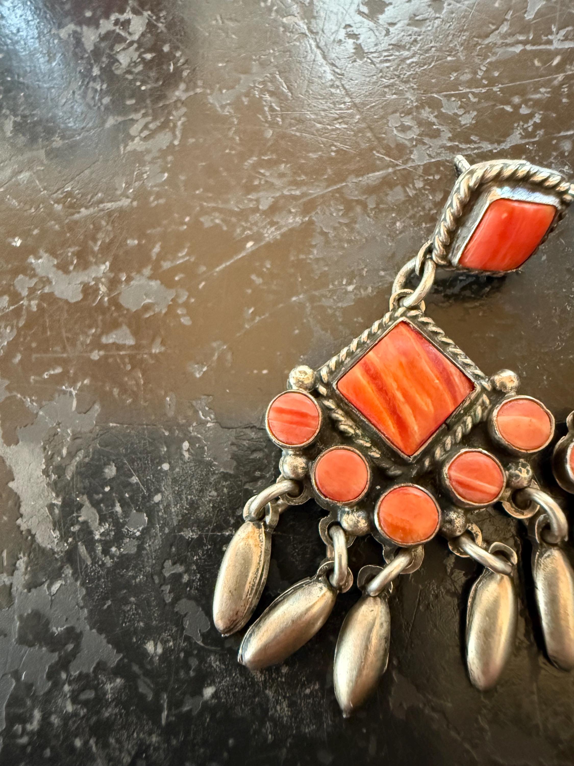 Andy Cadman, Navajo, Sterling, Coral, Dangle Earrings, Pierced
