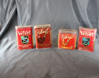 red velvet tobacco tin *VELVET* "TOBACCO TIN" c1930 Vintage Sealed Velvet Tobacco tin from
