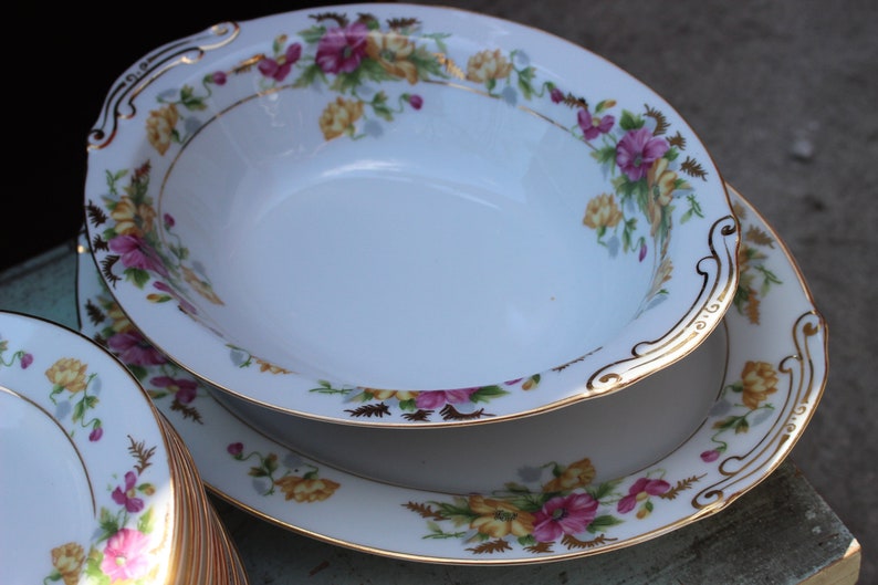 Rare, Set of 74, Maru ichi, Maruichi, Japanese, Fine China, Easter Dinner, Spring, High End China, 1940s, 1950s, Pink, Yellow, Blue image 9