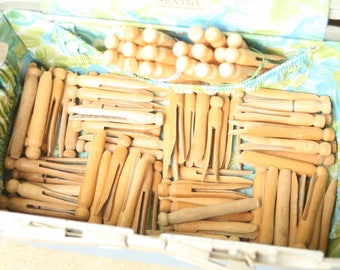 80 Vintage Wooden Clothespins, Wood Clothespins, Clothspins,Outdoor Decor, Garden Decor