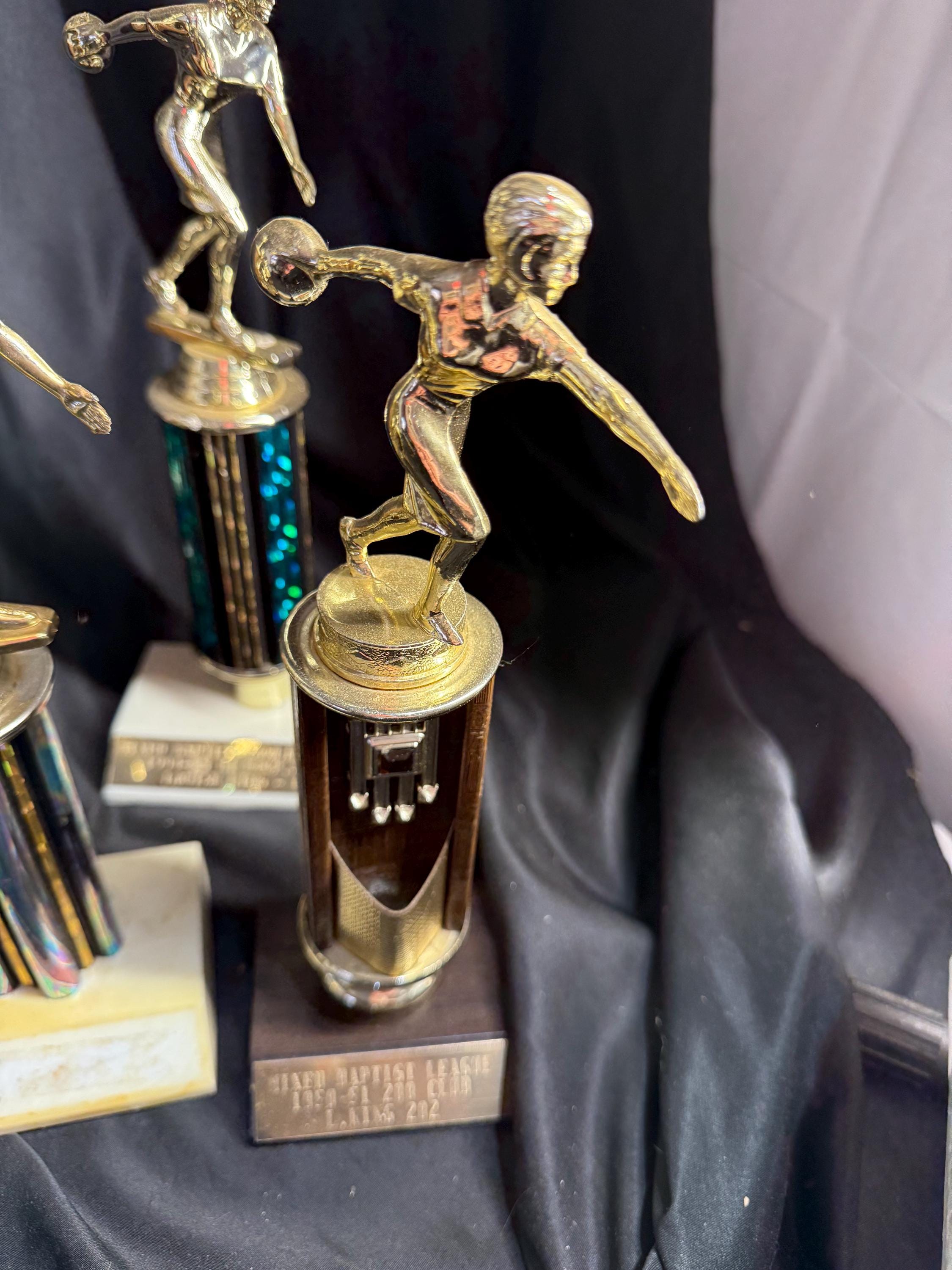 7 Vintage, Bowling Trophies , Trophy, Gold, Brown, Home Decor 