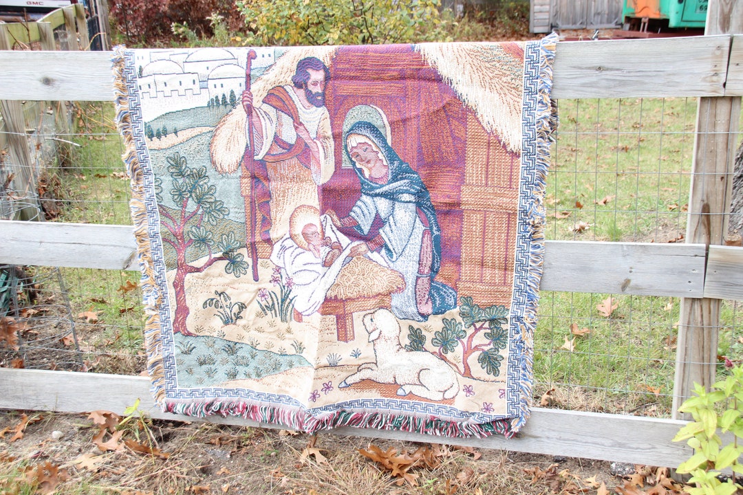 Vintage Christmas Throw 1990s Lap Blanket Photo Prop Etsy