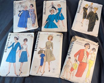 Set of 6, 1960s, 1970s, Butterick, Clothes Patterns,  Dress and Skirt Patterns, Women's Clothing, Home Decor, Sewing