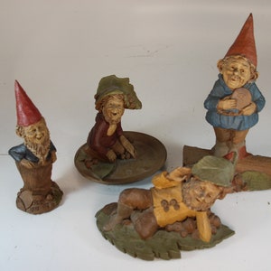 Set of 4, Tom Clark Creations, Gnome, Collectible, 1980s, Figurine, Garden Gnome, Pecan Resin, Gift, Summer Decor