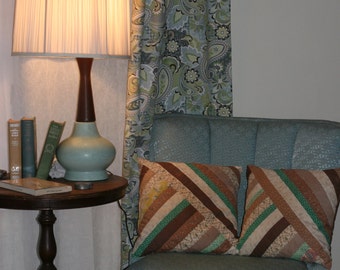 SALE - Set of 2, Vintage Quilted Pillows, Home Decor, Cottage Decor, 1950s Pillows, Green, Brown, White, Grand Millennial