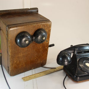 Antique, 1940&#39;s, Western Electric Telephone, Leich Brand, Wall Mount, Oak Case, Table Top, Good Condition, Home Decor, Bakelite Phone