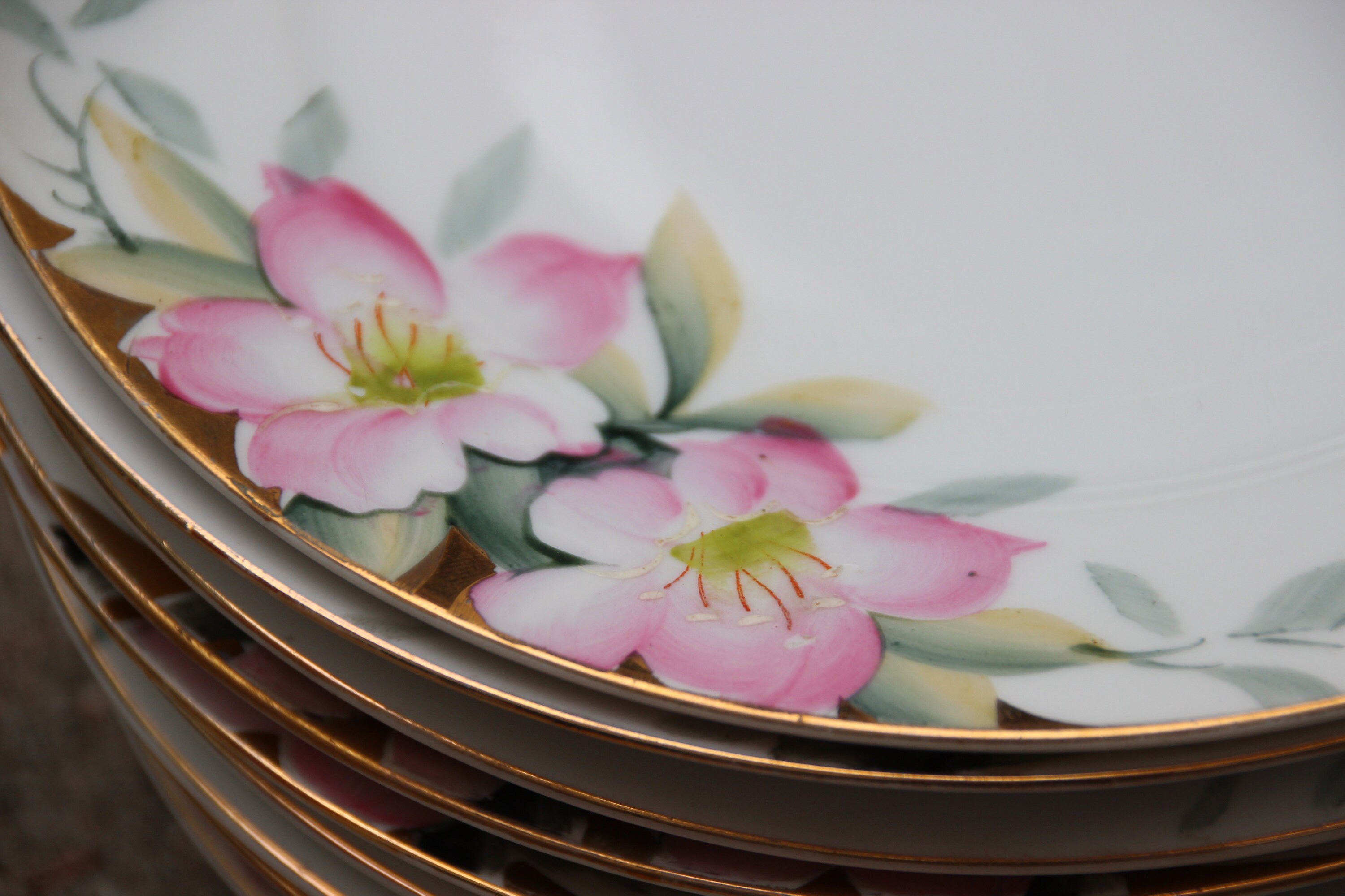 Set of 10, 7 5/8 Inch, Noritake, Azalea Flowers, Japanese, Spring