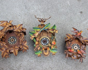 Set of 3, Vintage German, Black Forest, Cuckoo Clock, Parts, 8 Day Clocks, For Repair, Crafts, German Clock Parts, Wooden Clocks, Parts