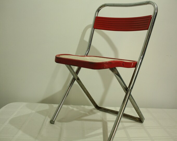 Vintage Red and Cream Metal Child's Chair Etsy