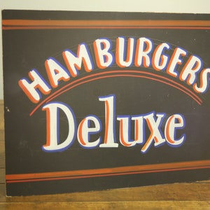 Cartel de hamburguesa vintage, póster de los años 40, póster de cartón, decoración del hogar, tapiz, naranja, azul y negro, decoración de verano.