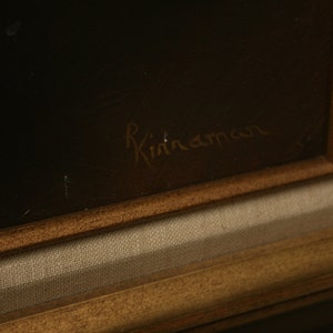 May include: A framed painting with a dark background and a gold-colored wooden frame. The artist's signature, "R. Kinaman", is visible in the upper right corner. The artwork is mounted on a canvas.