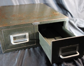 Vintage, Cole-Steel, Index Card, File Cabinet, Drab Green, Fall Decor Vintage Metal File Cabinet, Industrial Decor,