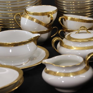 Set of 86 Theo Haviland Limoges, Symphony, Gold Leaf, Fine China, France, Platters, Plates, Cups, Saucers, Spring Dishes, Wedding, French