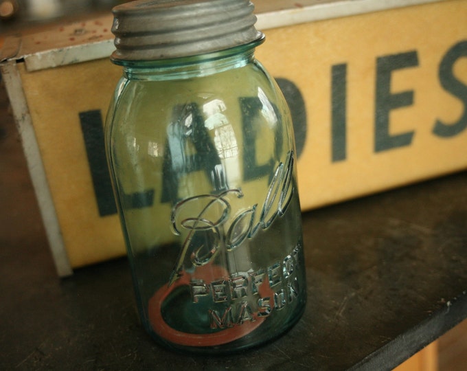 Vintage Blue Ball Jar, Number 13 Ball Jar, Rare Blue Jar, Depression