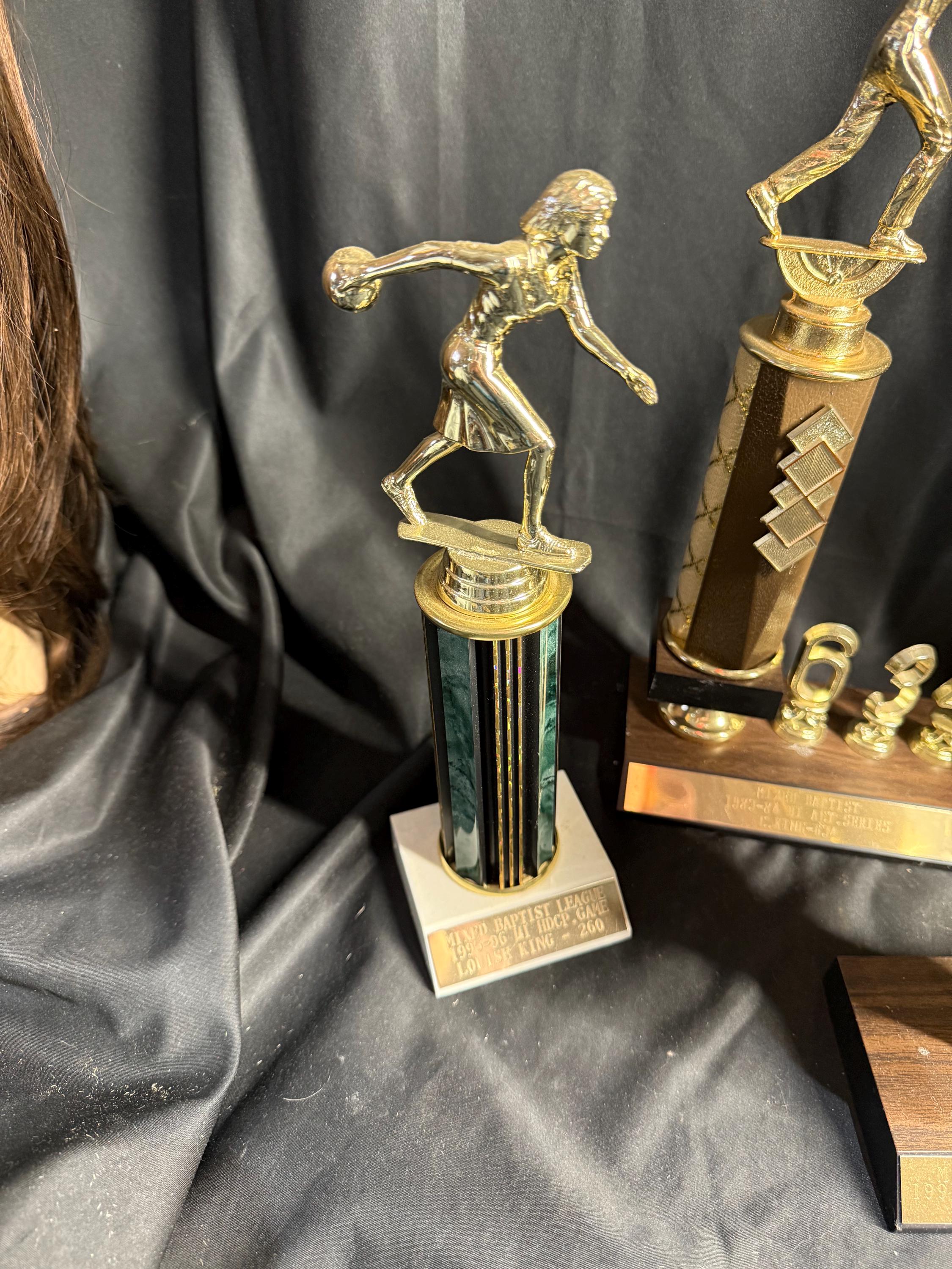 7 Vintage, Bowling Trophies , Trophy, Gold, Brown, Home Decor 