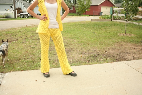 FALL SALE - Vintage Yellow, Knit Pants, Sweater S