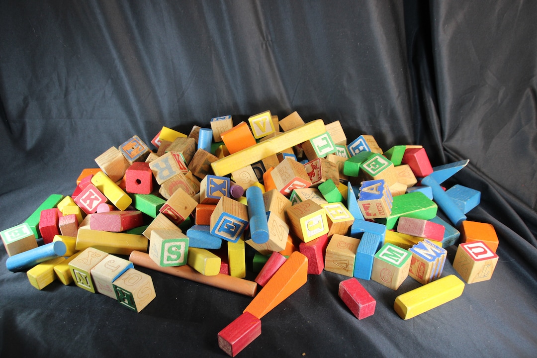 Large Lot, Vintage Blocks, Colored Blocks, Building Blocks, Toy, ABC ...