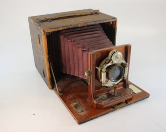 Antique, Unicum Camera, Leather, Wood, Folding Camera, Decorative Camera, Bausch and Lomb Lens, Home Decor, Set Design, Photography Prop