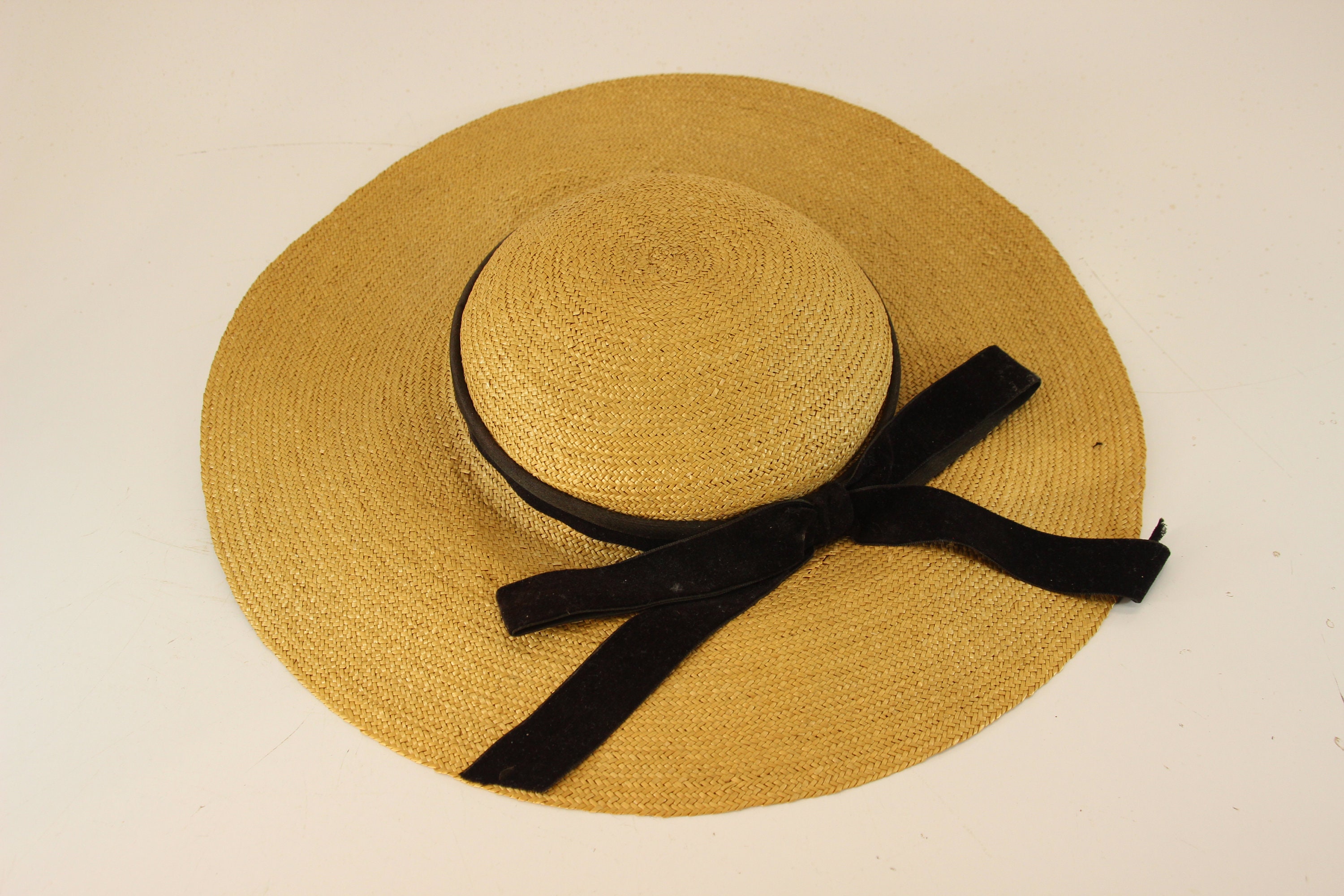 Vintage Leghorn Straw Hat Women's Wide 