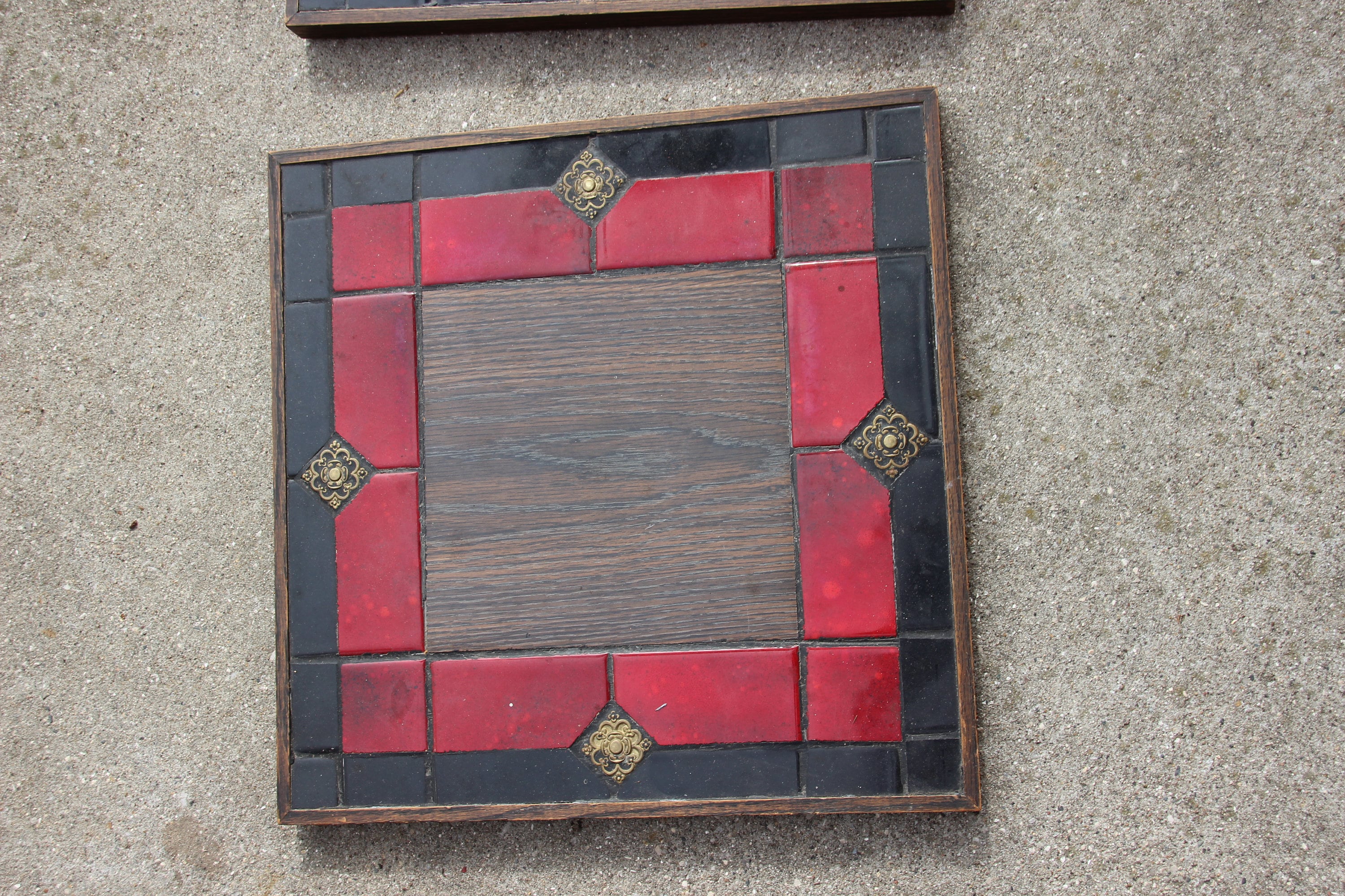 Retro Modern Table Top Set of 2, Vintage, Mid Century Modern, Table Tops, Gold, Red, Faux Wood ...