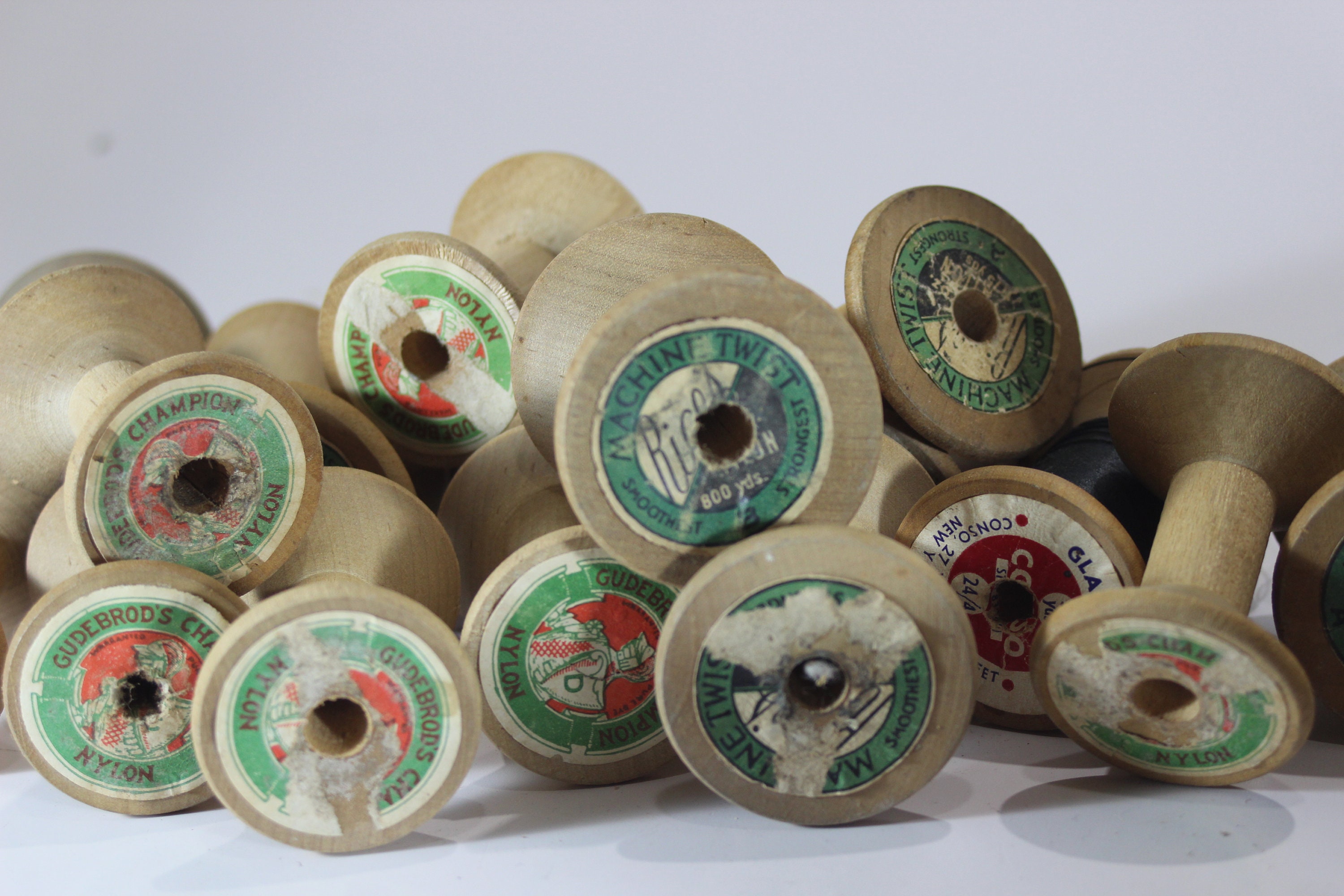 Set of 46 Vintage Wood Thread Spool Textile Spindles for | Etsy