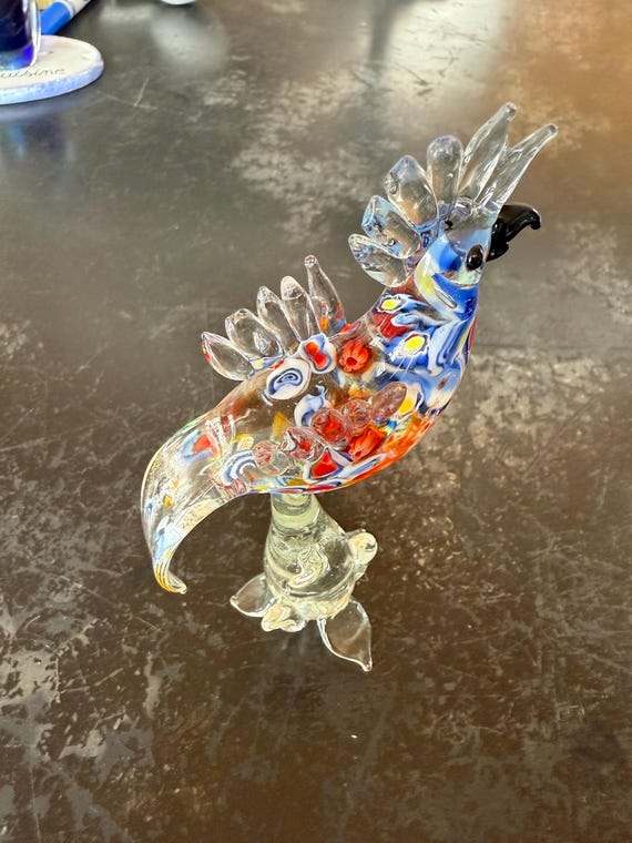 瞬間お値下げ‼️すごい存在感！イタリア製ムラーノガラス　フォルミア社製オウム置物 美品 24時間内発送 イタリア ムラノガラス イルカの置物 Murano